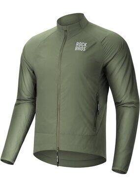 Men Green Windbreaker Band Collar Multiple Pockets Zip-up Long Sleeve Jacket